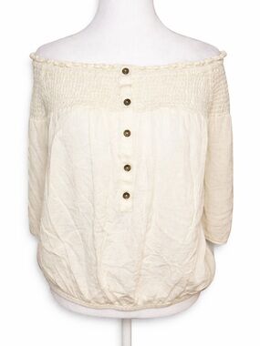 Torrid Ivory Smocked Off Shoulder Blouse Size 1 Flowy Boho Top